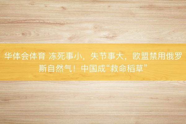 华体会体育 冻死事小，失节事大，欧盟禁用俄罗斯自然气！中国成“救命稻草”