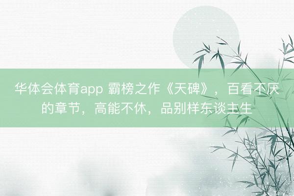 华体会体育app 霸榜之作《天碑》，百看不厌的章节，高能不休，品别样东谈主生