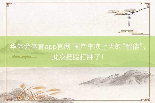 华体会体育app官网 国产车吹上天的“智能”，此次把脸打肿了！